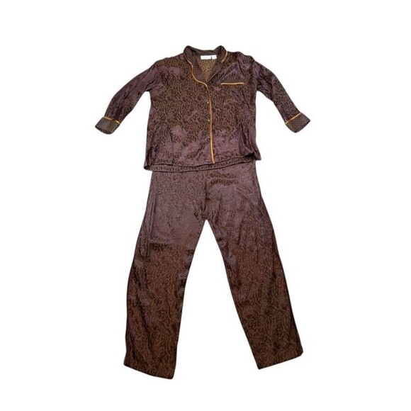 Victorias Secret Vtg Gold Label Pajama Set Size Small Maroon Brocade/Gold-Lounge - Picture 1 of 10